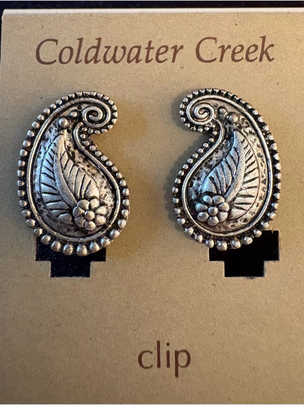 Coldwater Creek Silver-Tone Paisley Clip Earrings
